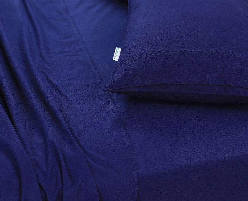Elan Linen 100% Egyptian Cotton Vintage Washed 500TC Navy Blue 50 cm Deep Mega Queen Bed Sheets Set -Home Living Store - -  