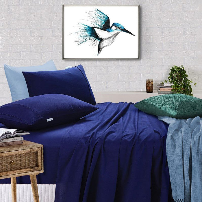 Elan Linen 100% Egyptian Cotton Vintage Washed 500TC Navy Blue Double Bed Sheets Set -Home Living Store - -  
