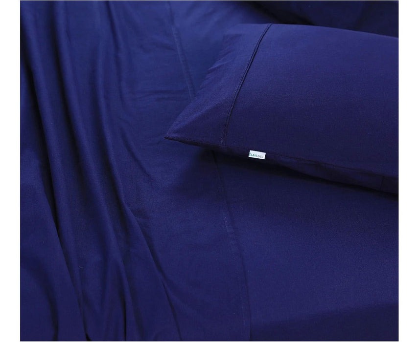 Elan Linen 100% Egyptian Cotton Vintage Washed 500TC Navy Blue Single Bed Sheets Set -Home Living Store - -  