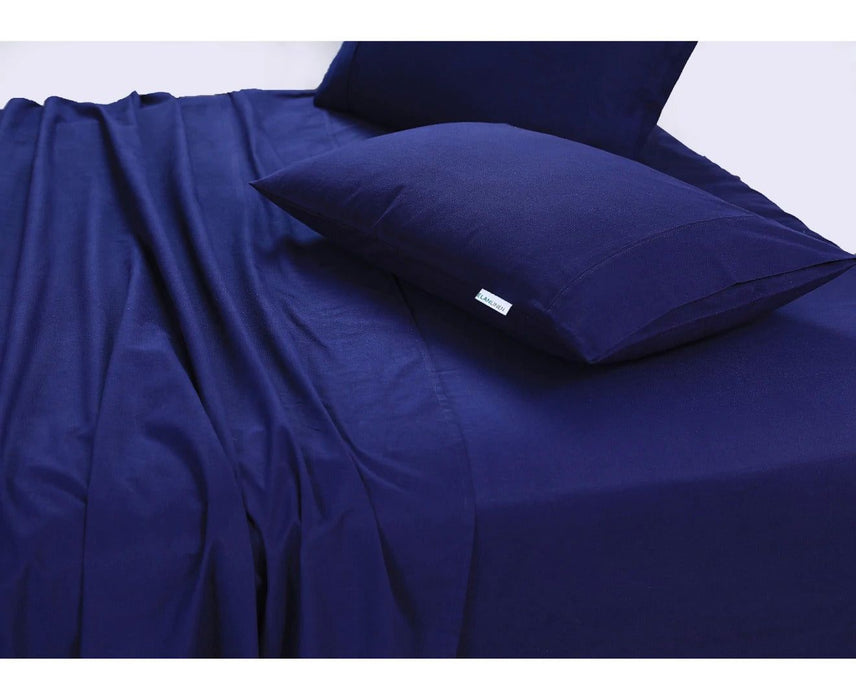 Elan Linen 100% Egyptian Cotton Vintage Washed 500TC Navy Blue Single Bed Sheets Set -Home Living Store - -  