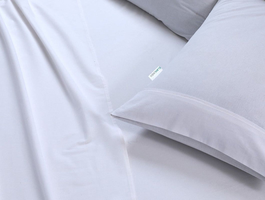 Elan Linen 100% Egyptian Cotton Vintage Washed 500TC White Double Bed Sheets Set -Home Living Store - -  