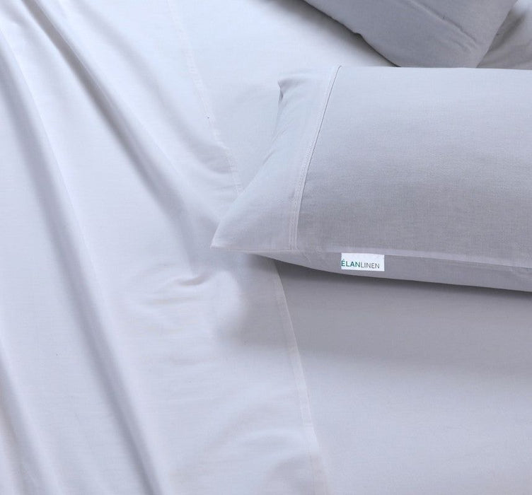 Elan Linen 100% Egyptian Cotton Vintage Washed 500TC White Double Bed Sheets Set -Home Living Store - -  