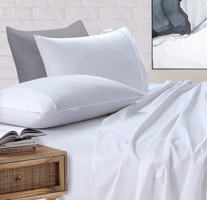 Elan Linen 100% Egyptian Cotton Vintage Washed 500TC White Single Bed Sheets Set -Home Living Store - -  