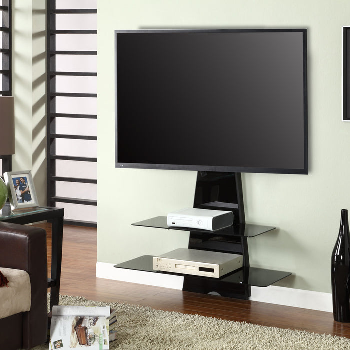 Electra Black Wall Mount TV Stand with Bracket Mount, Two Shelves, Cable Management by Tauris