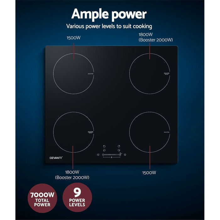 Electric Induction Cooktop 60cm Ceramic 4 Zones Stove Cook Top Hot Plate -Home Living Store - -  