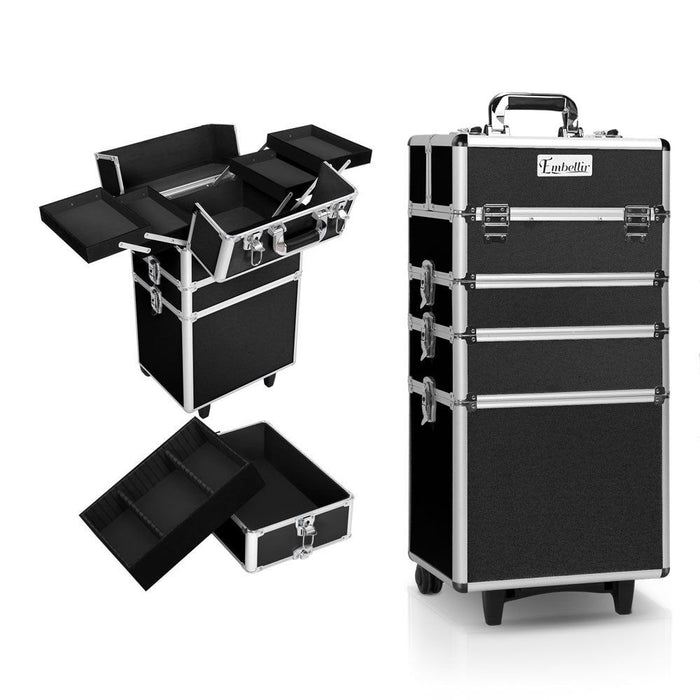 Embellir Makeup Case Beauty Trolley Cosmetic Organiser Box Travel Wheels Black -Home Living Store - -  