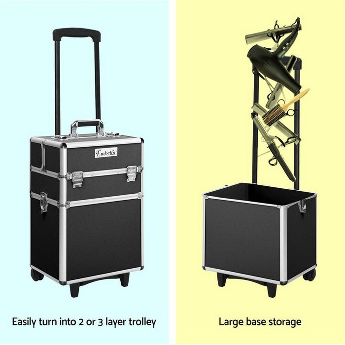 Embellir Makeup Case Beauty Trolley Cosmetic Organiser Box Travel Wheels Black -Home Living Store - -  