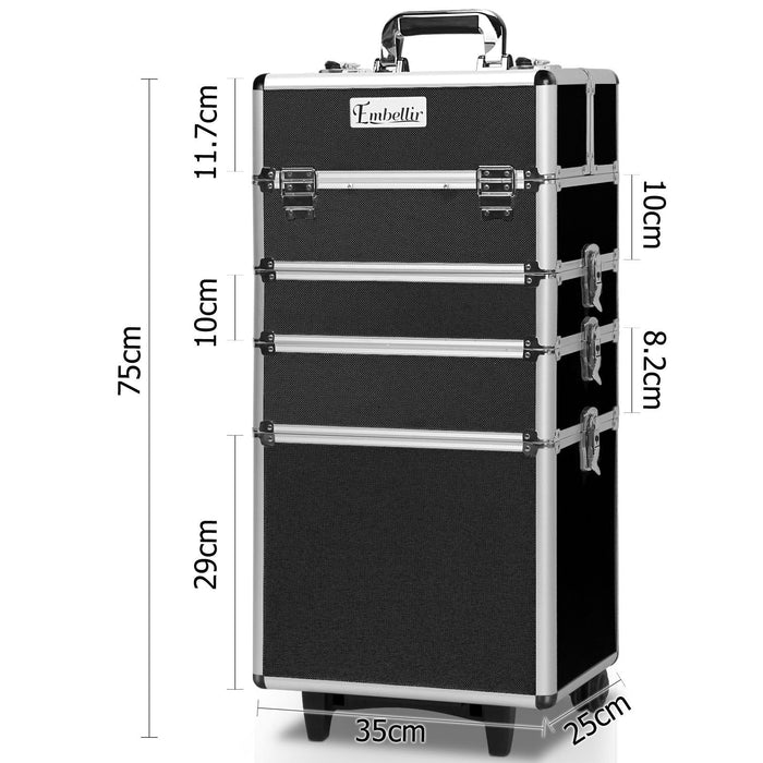 Embellir Makeup Case Beauty Trolley Cosmetic Organiser Box Travel Wheels Black -Home Living Store - -  