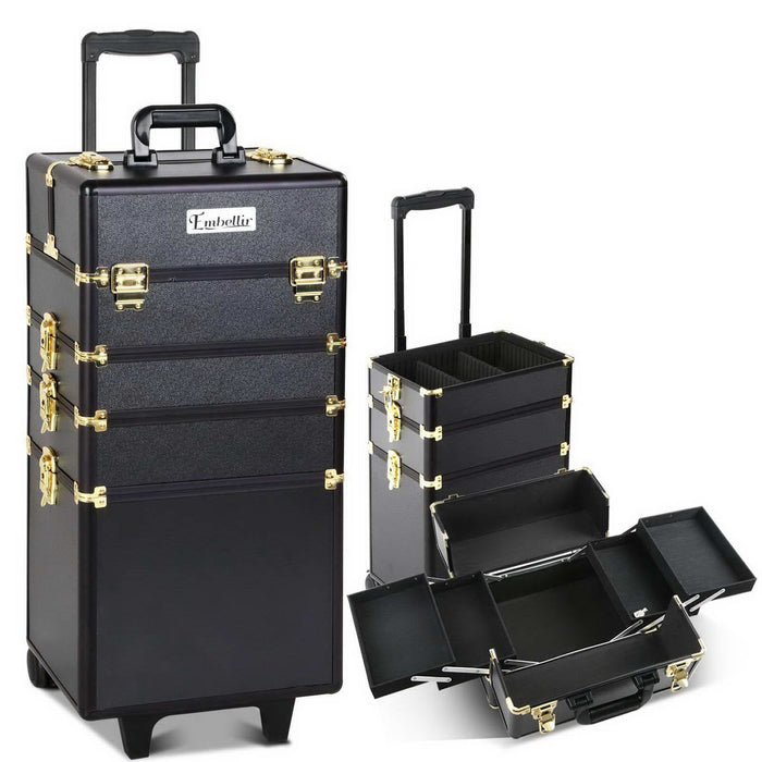 Embellir Makeup Case Beauty Trolley Cosmetic Organiser Box Travel Wheels Gold -Home Living Store - -  