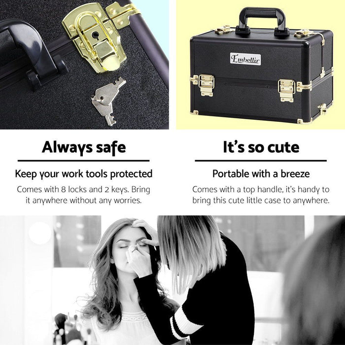 Embellir Makeup Case Beauty Trolley Cosmetic Organiser Box Travel Wheels Gold -Home Living Store - -  