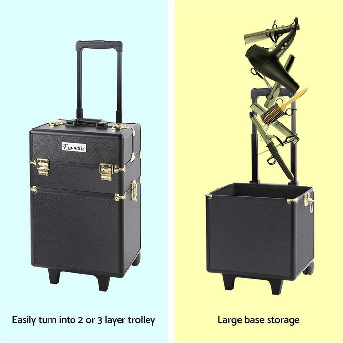 Embellir Makeup Case Beauty Trolley Cosmetic Organiser Box Travel Wheels Gold -Home Living Store - -  