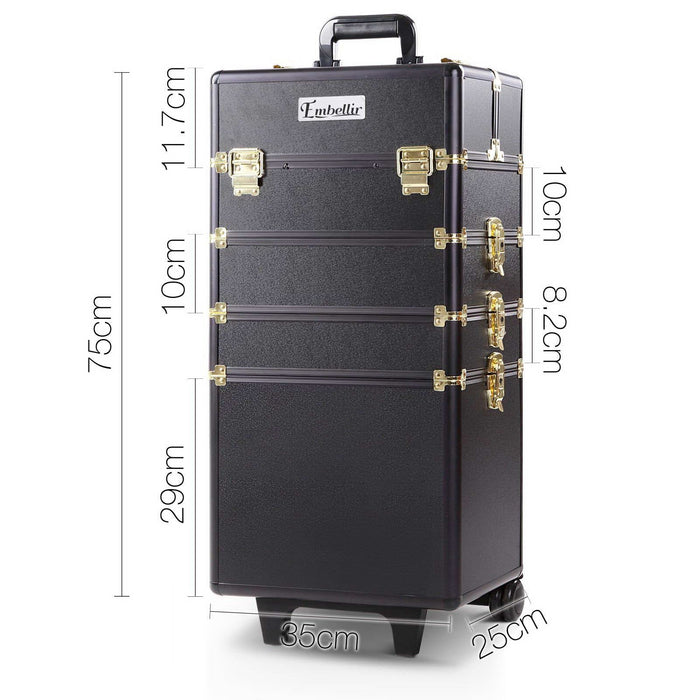 Embellir Makeup Case Beauty Trolley Cosmetic Organiser Box Travel Wheels Gold -Home Living Store - -  