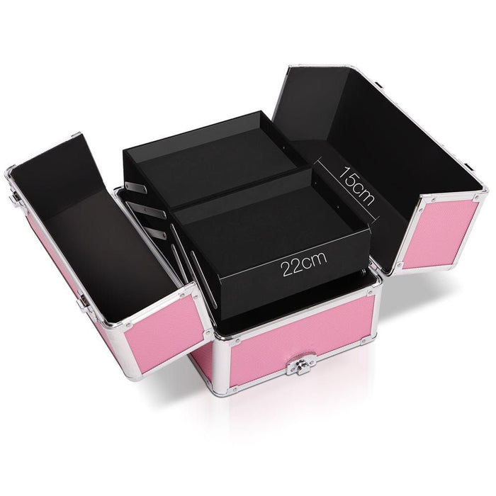 Embellir Makeup Case Beauty Trolley Cosmetic Organiser Box Travel Wheels Pink -Home Living Store - -  
