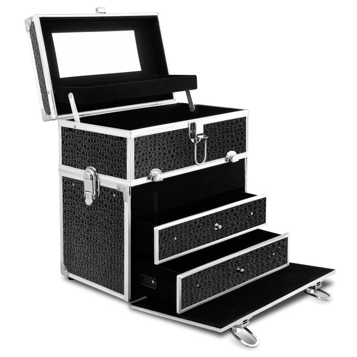 Embellir Portable Cosmetic Beauty Makeup Carry Case with Mirror - Crocodile Black -Home Living Store - -  