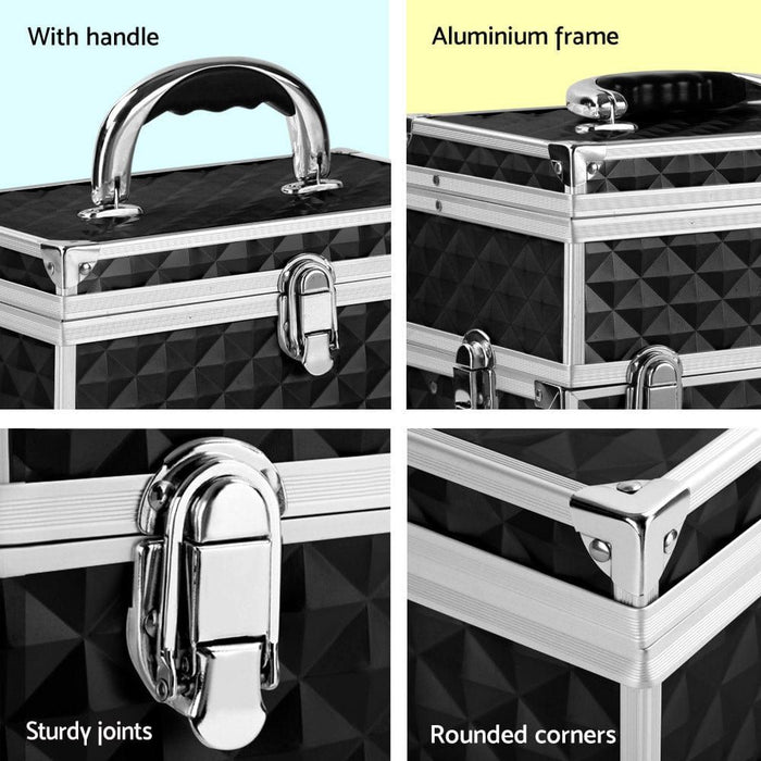 Embellir Portable Cosmetic Beauty Makeup Carry Case with Mirror - Diamond Black -Home Living Store - -  