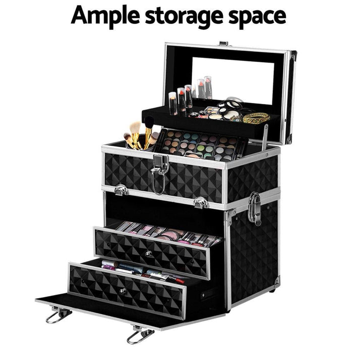 Embellir Portable Cosmetic Beauty Makeup Carry Case with Mirror - Diamond Black -Home Living Store - -  