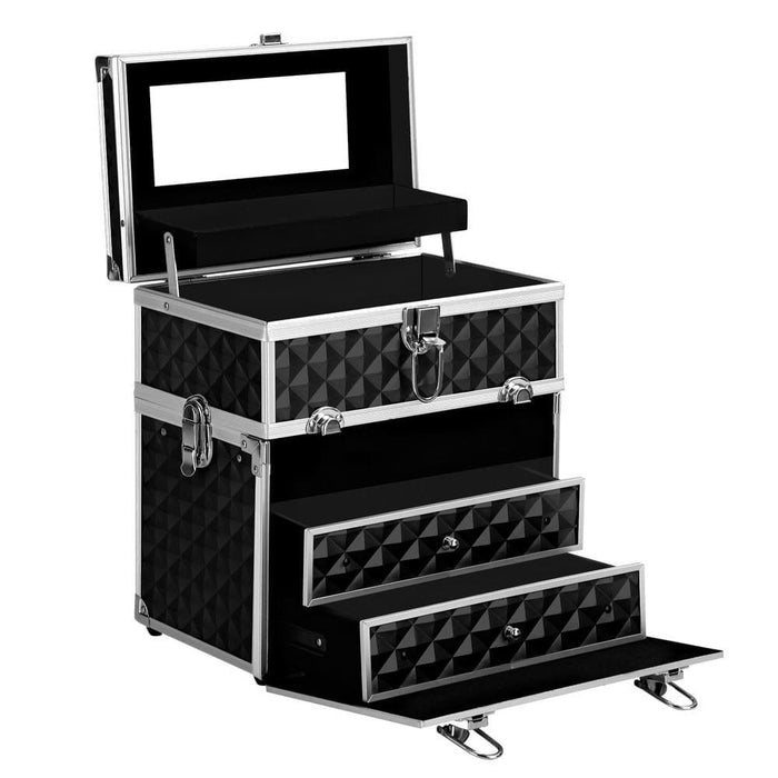 Embellir Portable Cosmetic Beauty Makeup Carry Case with Mirror - Diamond Black -Home Living Store - -  