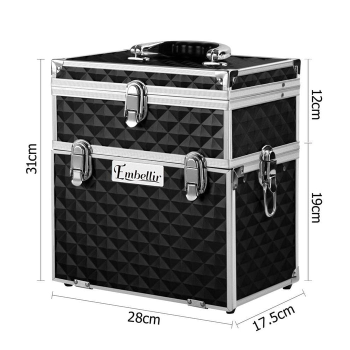 Embellir Portable Cosmetic Beauty Makeup Carry Case with Mirror - Diamond Black -Home Living Store - -  