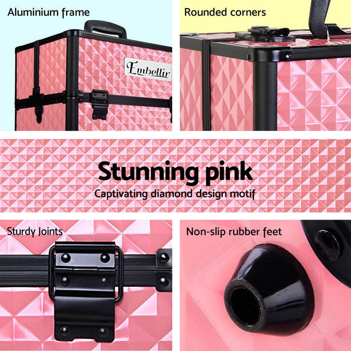 Embellir Portable Cosmetic Beauty Makeup Case - Diamond Pink -Home Living Store - -  