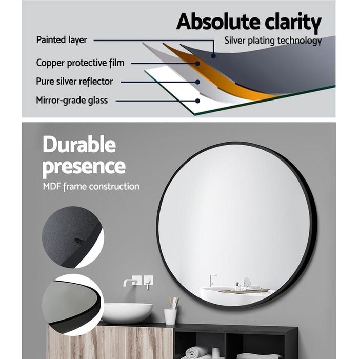 Embellir Wall Mirror Makeup 70cm Home Decor Framed Mirrors Bathroom Round Black -Home Living Store - -  