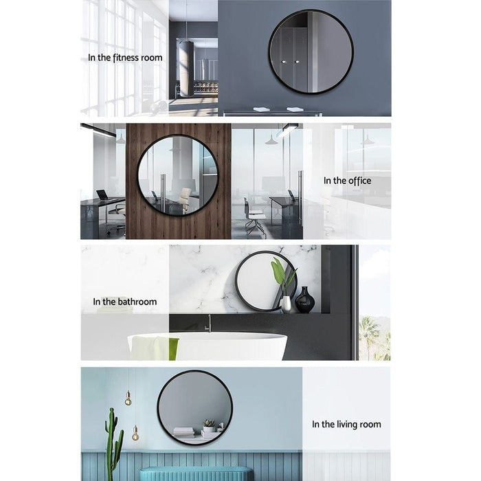 Embellir Wall Mirror Makeup 70cm Home Decor Framed Mirrors Bathroom Round Black -Home Living Store - -  
