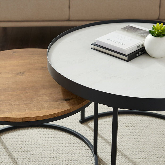 Nested Coffee Table White Marble/English Oak by Criterion™ -Home Living Store - -  