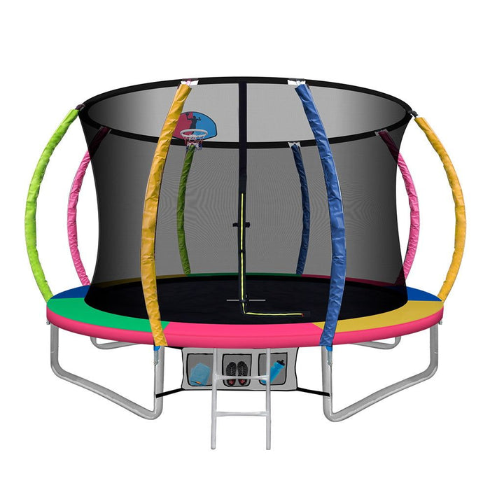 Everfit 10FT Trampoline Round Trampolines With Basketball Hoop Kids Present Gift Enclosure Safety Net Pad Outdoor Multi-coloured -Home Living Store - -  