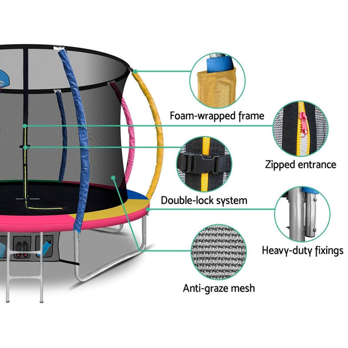 Everfit 10FT Trampoline Round Trampolines With Basketball Hoop Kids Present Gift Enclosure Safety Net Pad Outdoor Multi-coloured -Home Living Store - -  
