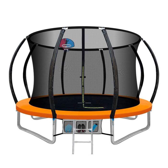Everfit 10FT Trampoline Round Trampolines With Basketball Hoop Kids Present Gift Enclosure Safety Net Pad Outdoor Orange -Home Living Store - -  