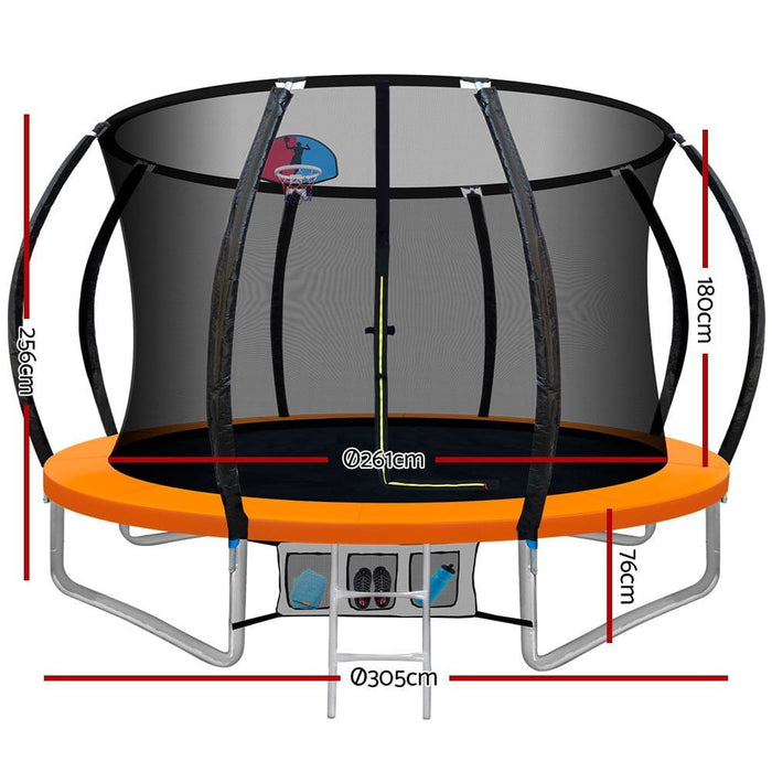 Everfit 10FT Trampoline Round Trampolines With Basketball Hoop Kids Present Gift Enclosure Safety Net Pad Outdoor Orange -Home Living Store - -  