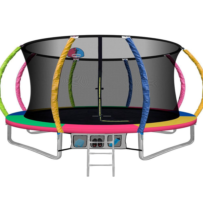 Everfit 14FT Trampoline Round Trampolines With Basketball Hoop Kids Present Gift Enclosure Safety Net Pad Outdoor Multi-coloured -Home Living Store - -  