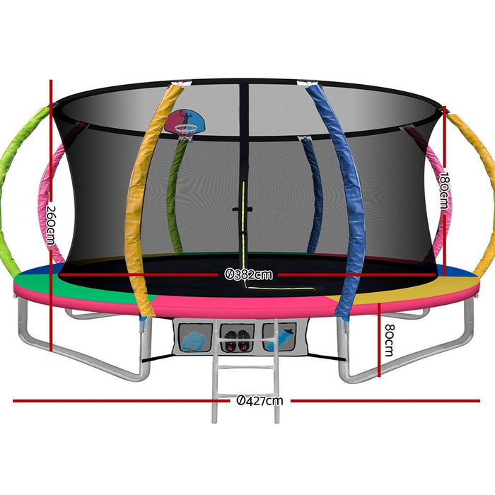Everfit 14FT Trampoline Round Trampolines With Basketball Hoop Kids Present Gift Enclosure Safety Net Pad Outdoor Multi-coloured -Home Living Store - -  