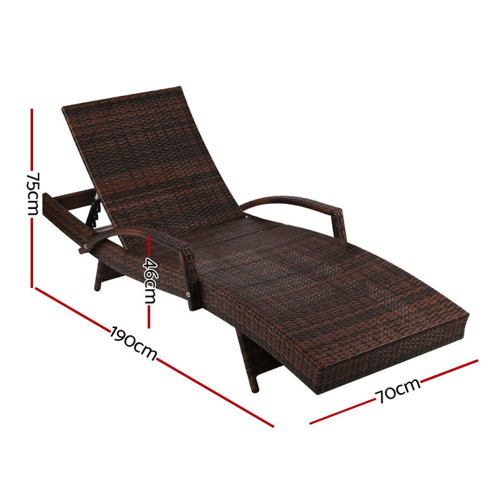 Two Sun Lounge Outdoor Furniture Day Bed Set - Rattan Wicker Lounger Patio Brown