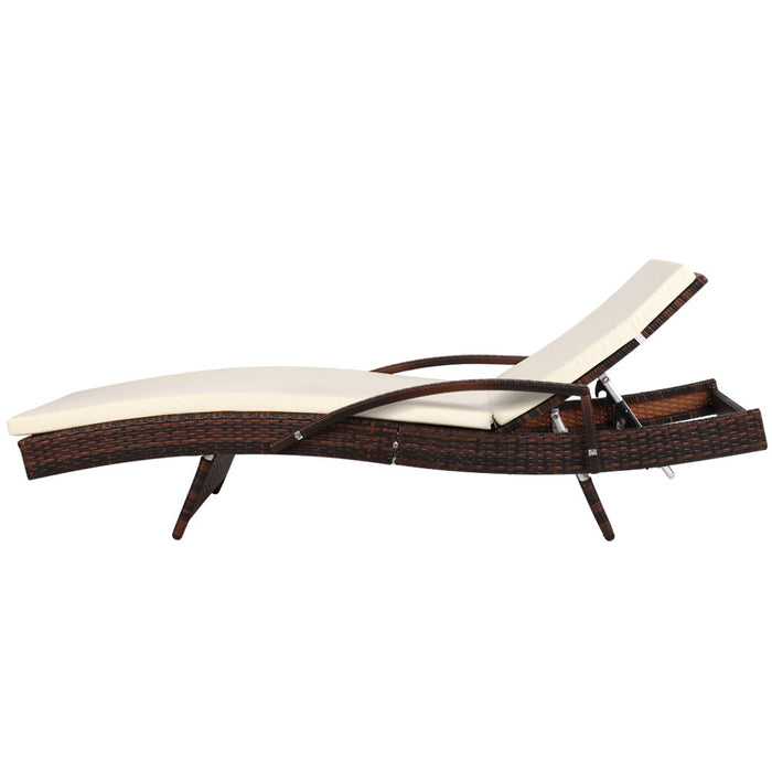 Two Sun Lounge Outdoor Furniture Day Bed Set - Rattan Wicker Lounger Patio Brown
