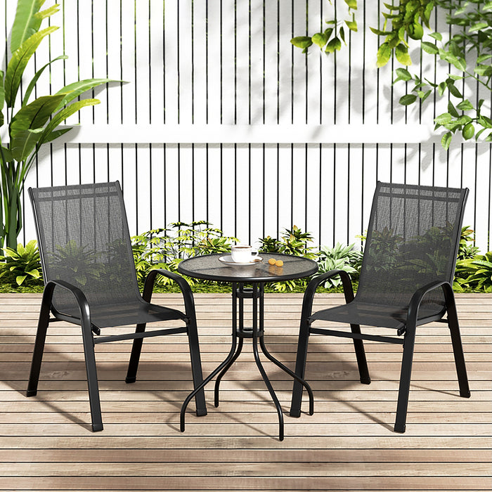 Gardeon Outdoor Furniture Three Piece Table and chairs Stackable Bistro Set Patio Coffee