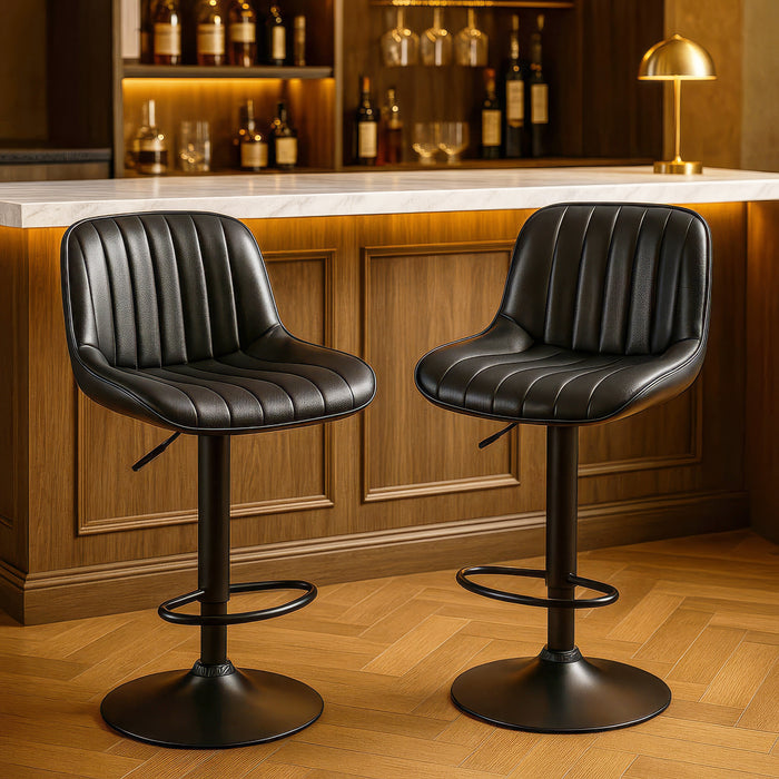 Frank Bar Stools Gas Lift Black Metal Black PU Pair by Urban Style