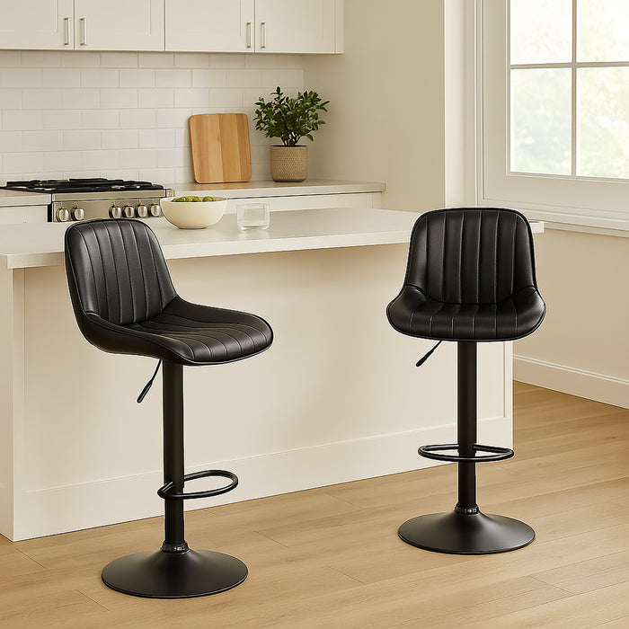 Frank Bar Stools Gas Lift Black Metal Black PU Pair by Urban Style