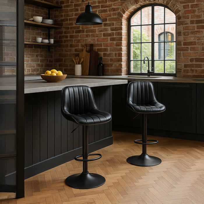 Frank Bar Stools Gas Lift Black Metal Black PU Pair by Urban Style