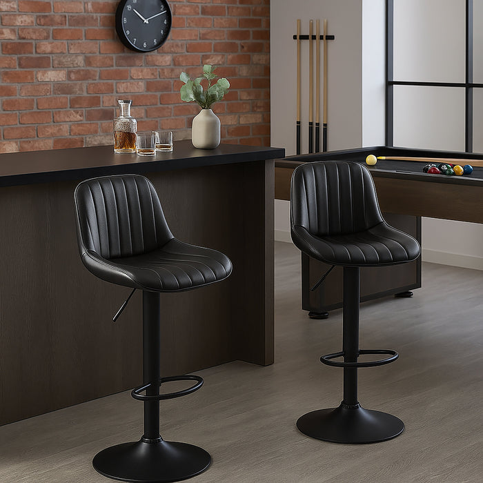 Frank Bar Stools Gas Lift Black Metal Black PU Pair by Urban Style