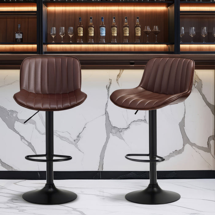 Frank Bar Stools Gas Lift Black Metal Brown PU Pair by Urban Style