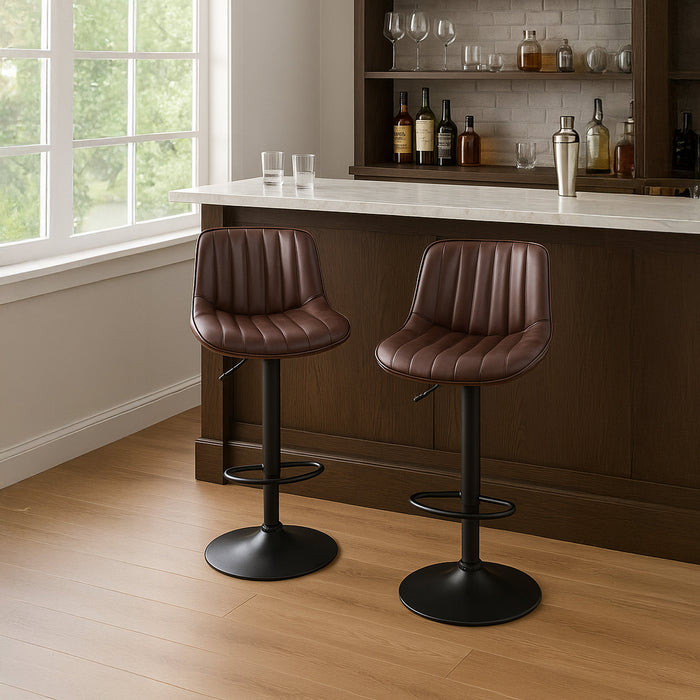 Frank Bar Stools Gas Lift Black Metal Brown PU Pair by Urban Style