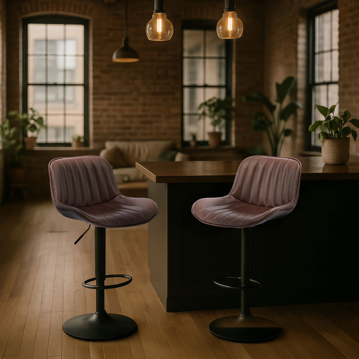 Frank Bar Stools Gas Lift Black Metal Brown PU Pair by Urban Style