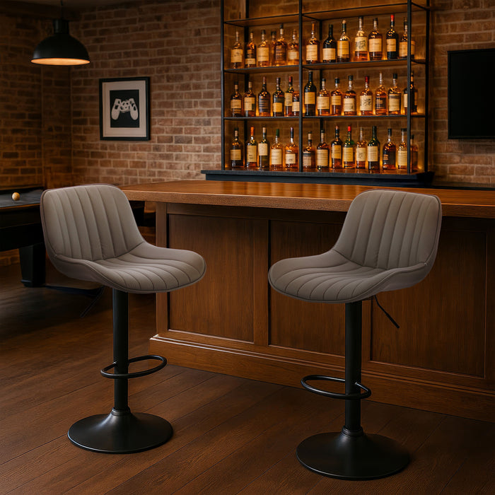 Frank Bar Stools Gas Lift Black Metal Grey PU Pair by Urban Style