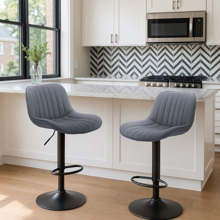 Frank Bar Stools Gas Lift Black Metal Grey PU Pair by Urban Style