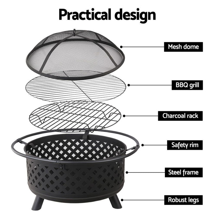 Fire Pit BBQ Grill Smoker Portable Outdoor Fireplace Patio Heater Pits 30" -Home Living Store - -  