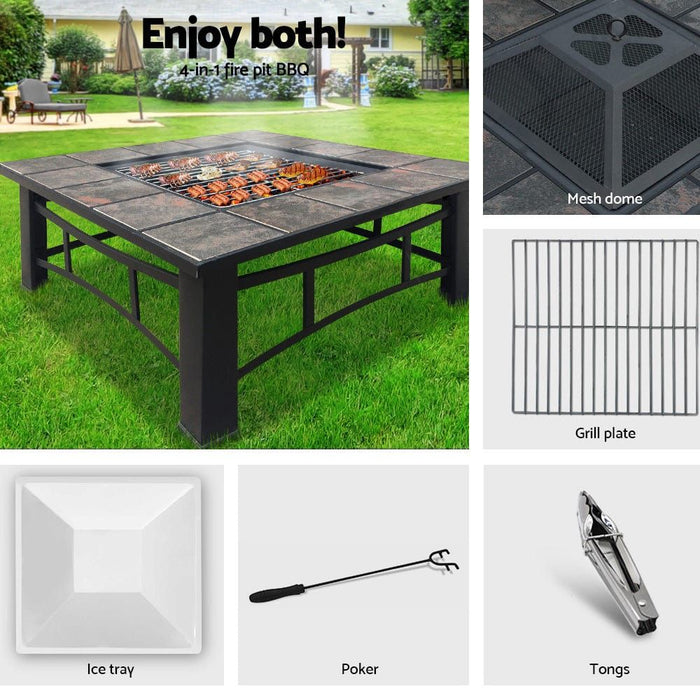 Fire Pit BBQ Grill Smoker Table Outdoor Garden Ice Pits Wood Firepit -Home Living Store - -  