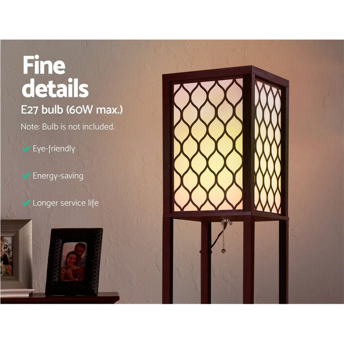 Floor Lamp LED Storage Shelf Standing Vintage Wood Light Reading Bedroom -Home Living Store - -  
