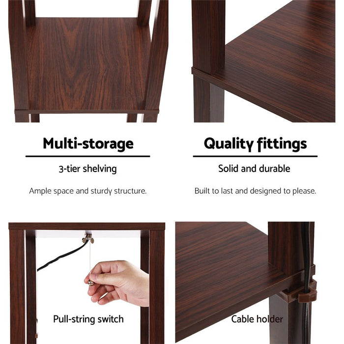 Floor Lamp LED Storage Shelf Standing Vintage Wood Light Reading Bedroom -Home Living Store - -  
