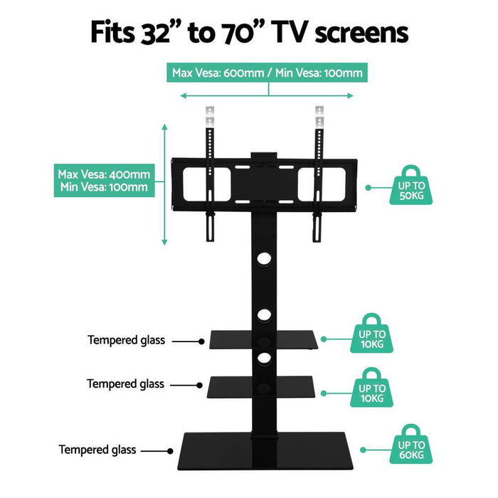 Floor TV Stand Bracket Mount Swivel Height Adjustable 32 to 70 Inch Black -Home Living Store - -  