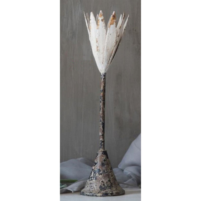 Fornax Long Stem Antique Candle Holder White Iron Flower by Urban Style -Home Living Store - -  